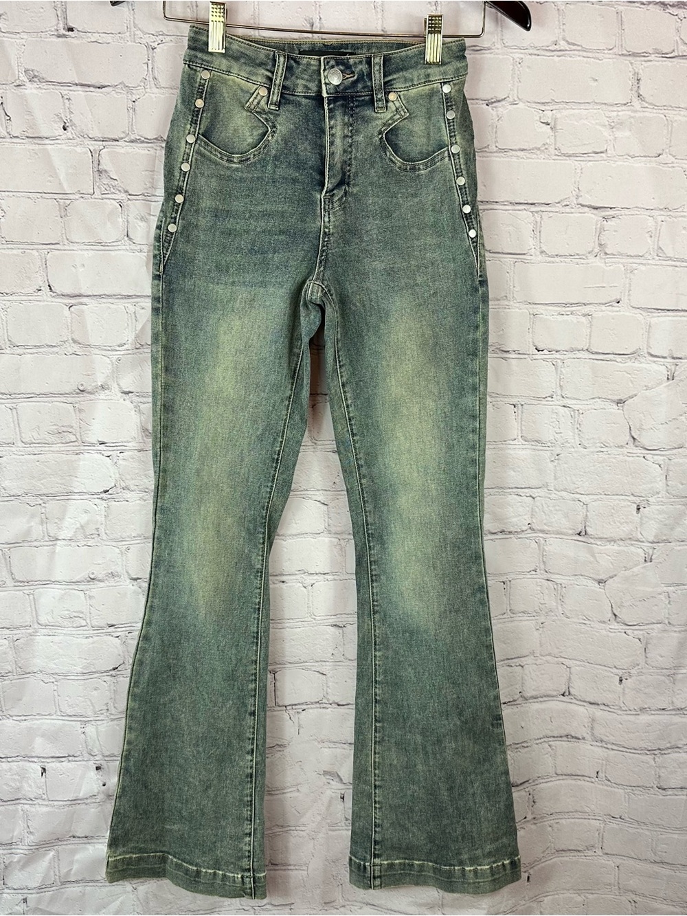 Ashley mason dirty Wash Flare Jeans boho Western festival retro Womens 00 23